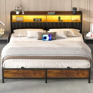 Aheaplus Platform Bed Frame with Reversible Storage Headboard and Charging Station - 1 of 4