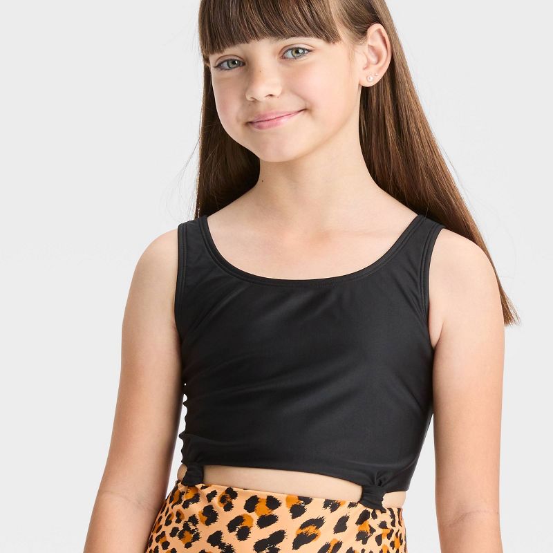 Girls' Leopard Print Knotted One Piece Swimsuit - art class™ Black, 2 of 6