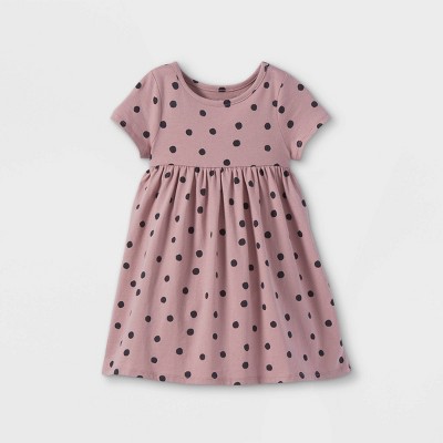 Image of Toddler Girls' Printed Knit Short Sleeve Babydoll Dress - Cat & Jack™ Dusty Rose 12M