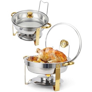 GustoWave 5QT Chafing Dishes for Buffet, Round Stainless Steel Food Warmers with Glass Lids, for Parties, Catering, 2 Set - 1 of 4