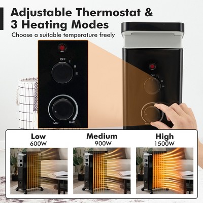 Black 1500W Oil Filled Radiator Heater with Thermostat and Humidifier
