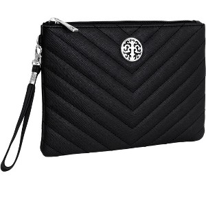 Rebecca & Rifka Saffiano Chevron Quilted Medallion Zip Wristlet - 1 of 1