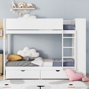 Whisen Twin over Twin Bunk Bed with 2 Storage Drawers and Multi-Compartment Cabinet - 1 of 4