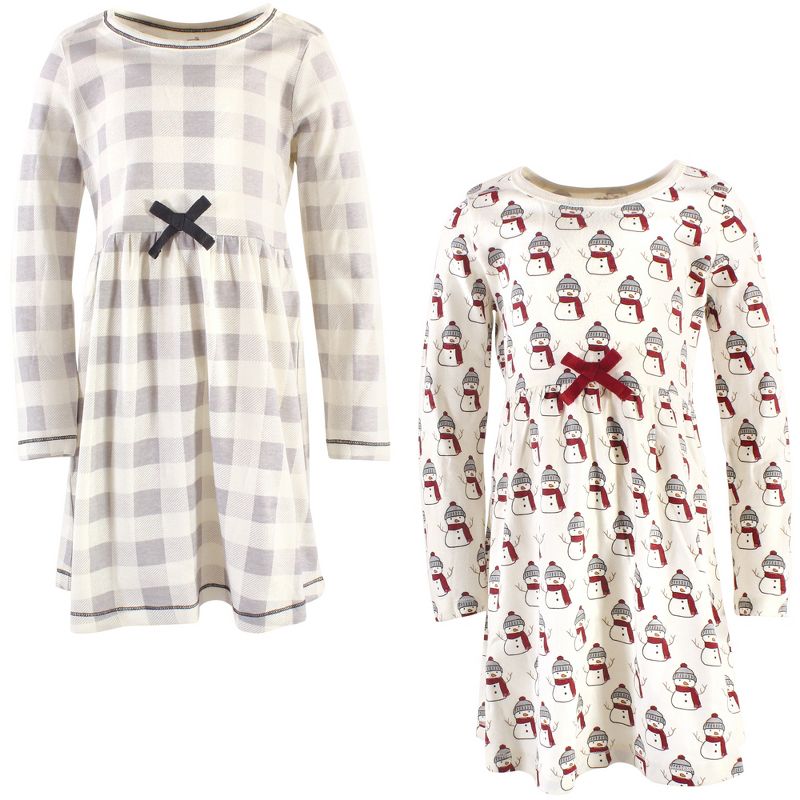 Touched by Nature Big Girls and Youth Organic Cotton Long-Sleeve Dresses 2pk, Snowman, 3 of 8