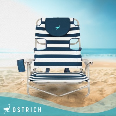 Blue Stripe Aluminum Reclining Camping Chair with Armrests