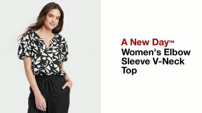 Women's Elbow Sleeve V-Neck Top - A New Day™, 2 of 8, play video