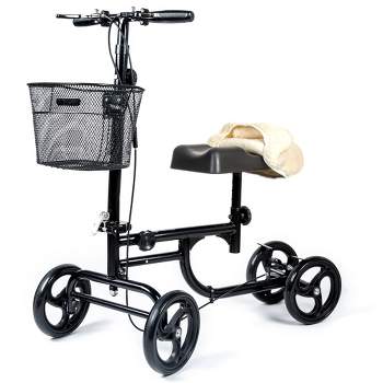BodyMed Knee Walker for Leg and Foot Injuries with Dual Brakes, Metal Basket & Knee Pad Cover –  Collapsible and Adjustable Knee Scooter, Broken Leg