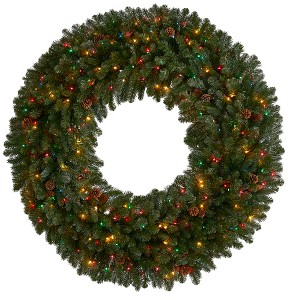 Nearly Natural 5-ft Giant Flocked Artificial Christmas Wreath with 280 Multicolored Lights, Glitter and Pine Cones - 1 of 4