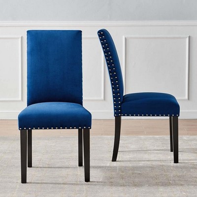 Elegant Navy Velvet Upholstered Parsons Side Chair with Nailhead Trim