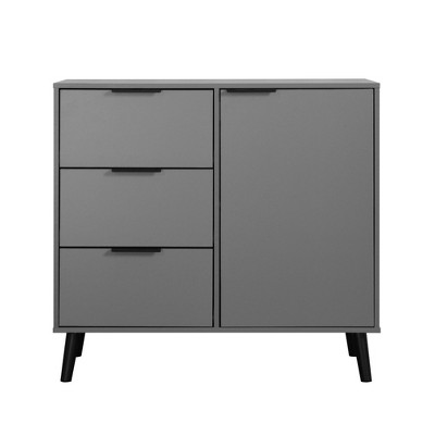 VYNXARIA Gray Wood Storage Cabinet: 3 - Drawer, Adjustable Shelf for Every Space