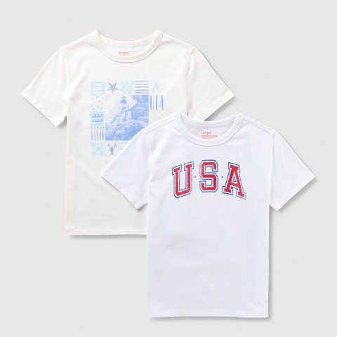Cat & Jack Girls' Adaptive 2pk Short Sleeve 4th Of July/Scenic Maine Graphic T-Shirt - Cat & Jack™ White/Cream XL