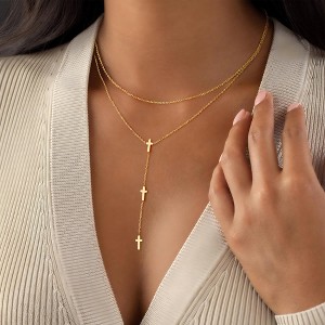 Turandoss 18K Gold Cross Necklace for Women Girls - Dainty Y-Shaped Cross Pendant Necklace, Gold Jewelry for Women, Birthday Gifts for Girls - 1 of 4