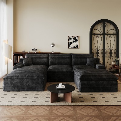 MAYEERTY 106" Modular Sofa Black - 106", Corduroy, Double-Layer, Detachable Cushions, No Assembly, for Conference Room