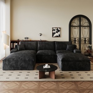 MAYEERTY 106" Modular Sofa Black - 106", Corduroy, Double-Layer, Detachable Cushions, No Assembly, for Conference Room - 1 of 4