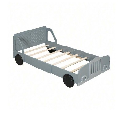 Car Bed Twin, Car Bed For Boys Car Shaped Platform Bed With Wheels, Headboard And Footboard, Wood Slat Support No Box Spring Needed
