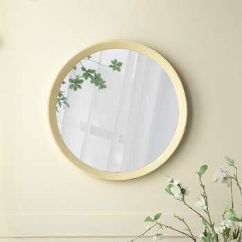 Cerys 20 inch Round Wood Mirror,Transitional Decor Style Mango Wood Wall Mirror,Features Clean Silhouette Solid Wood Frame-The Pop Home