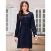 Clearlove Women Casual Dresses Crewneck Button Up Long Sleeve High Waist A-Line Mini Dress - 2 of 4