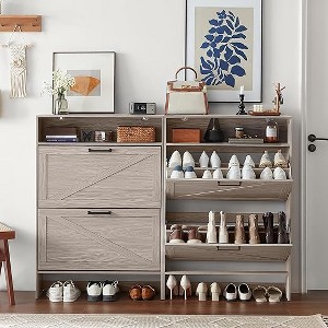 Gericco Shoe Storage Cabinet with 2 Flip Drawers,Farmhouse Narrow Shoe Organizer with Legs,Freestanding Hidden Slim Shoe Rack Cabinet - 1 of 1
