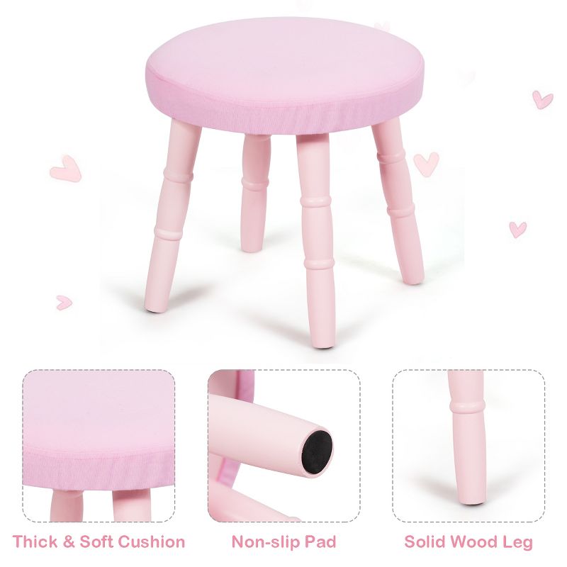 Tangkula Kids Princess Vanity Table Set w/ Chair Crown Mirror White/Pink, 4 of 8