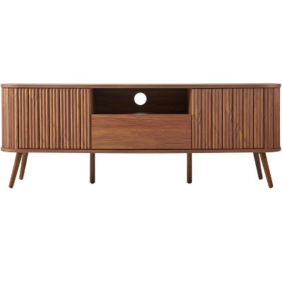 Damien 70" Walnut Farmhouse Curved TV Stand with Storage