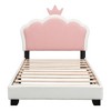 NicBex Twin/Full Size Princess Upholstered Bed Frame with Crown-Shaped Headboard for Girls,Solid Wood Slats Support,Easy Assembly - 3 of 4