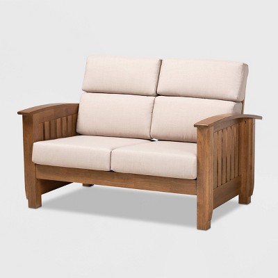 Charlotte Fabric Upholstered Wood 2 Seater Loveseat Taupe/Brown - Baxton Studio