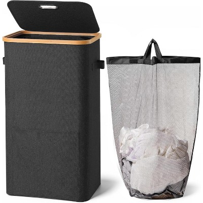Laundry Basket with Lid,Collapsible Clothes Hampers for Laundry with Handles and Removable Inner Bag,Large Hamper