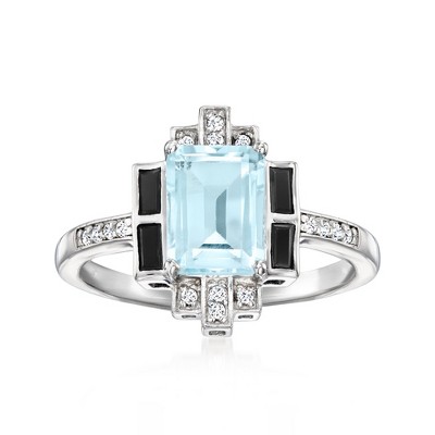 Ross-Simons 1.80 Carat Sky Blue Topaz and .20 ct. t.w. Black Spinel Ring With .10 ct. t.w. White Topaz in Sterling Silver