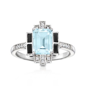 Ross-Simons 1.80 Carat Sky Blue Topaz and .20 ct. t.w. Black Spinel Ring With .10 ct. t.w. White Topaz in Sterling Silver Size 8 - 1 of 4