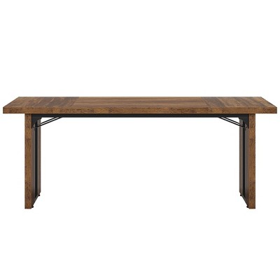 Resenkos Rectangular Dining Table, 71" Farmhouse Breakfast Table for 6 to 8 People,Brown