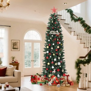 Pre-Lit Slim Christmas Tree, Pencil Christmas Tree with 2 Color Light and Solid Metal Leg, Artificial Xmas Decoration for Home Shop Office - 1 of 4