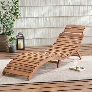SKRAN Patio Lounge Chairs for Outside Folding Acacia Wood Chaise Lounge with Side Handle Sun Lounger for Poolside, Lawn, Backyard - 1 of 4