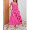 Women's Maternity Dress Casual Summer Round Neck Short Sleeve Smocked High Waist Maxi Dress with Pockets - 2 of 4