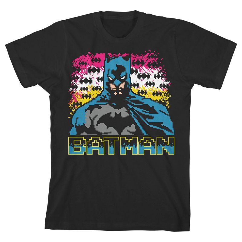 Batman Pixel Bat Horizon Black T-shirt Toddler Boy to Youth Boy, 1 of 3