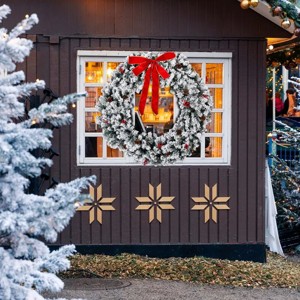 Racxily 48in Pre-lit Snow Flocked Christmas Wreath, Lighted Artificial Xmas Wreath with 150 Warm White Lights and 450 PVC Tips and DIY Ornaments - 1 of 4