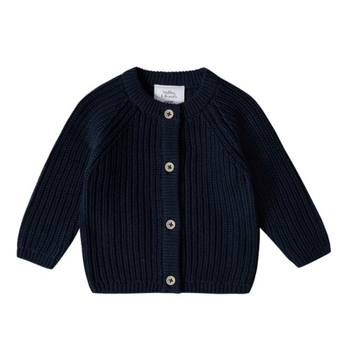 Stellou Friends 100 Cotton Chunky Ribbed Knitted Cardigan for Boys Girls Ages 0 6 Years 0 3 Months Navy Blue