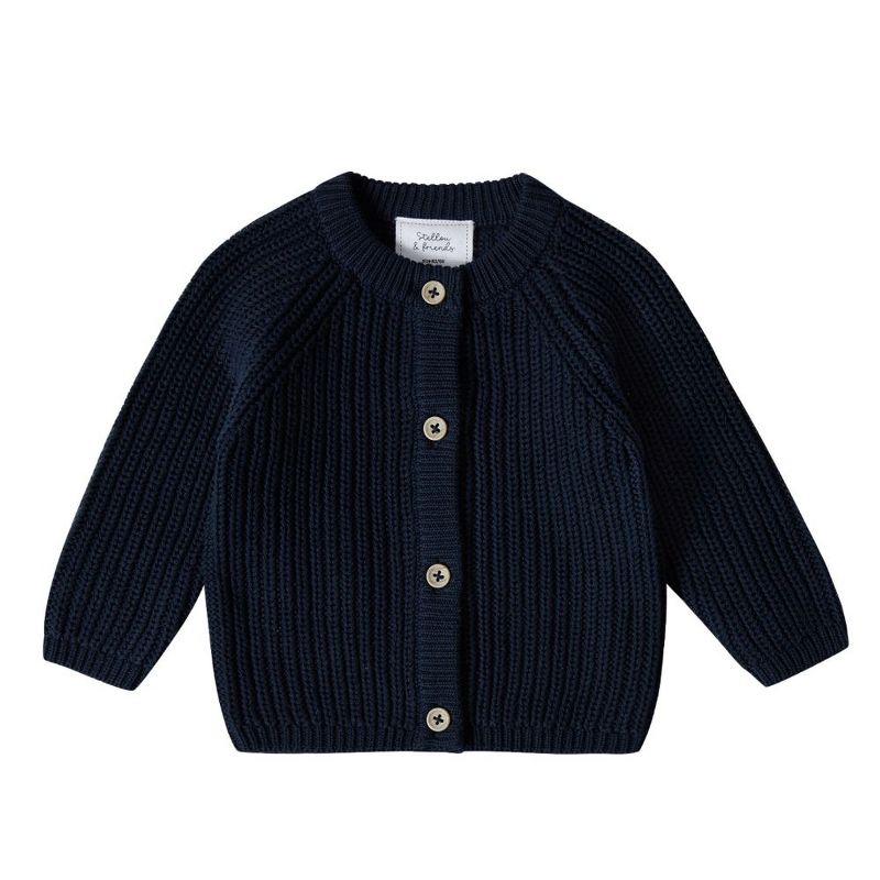 Stellou & Friends 100% Cotton Chunky Ribbed Knitted Cardigan for Boys & Girls Ages 0-6 Years, 1 of 5