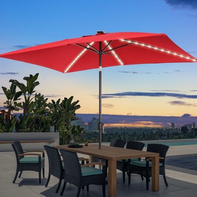 Sonkuki 6×9FT LED Rectangular Patio Umbrella w/Solar Lights, Push Button Tilt and Crank Handle