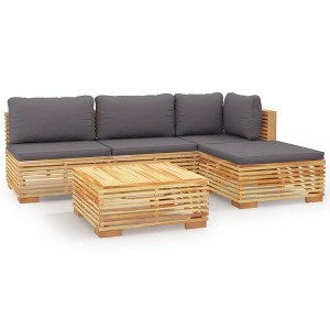 vidaXL 5 Piece Outdoor Patio Lounge Set with Cushions - Solid Teak Wood, Includes Middle Sofa, Corner Sofa, Footrest, Table, with Dark Grey Cushions - 1 of 4