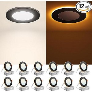 12 Pack Black 4 Inch 5CCT LED Recessed Ceiling Light with Night Light - 1 of 1
