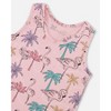 Deux par Deux Girl Printed Organic Cotton Tank Top with Fringe Palm Trees, Pink Flamingo, and Turquoise - 8 Years - 4 of 4