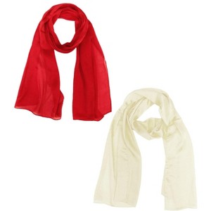 Wrapables Lightweight Silky Satin Solid Colored Scarf (Set of 2), Cream and Red - 1 of 4
