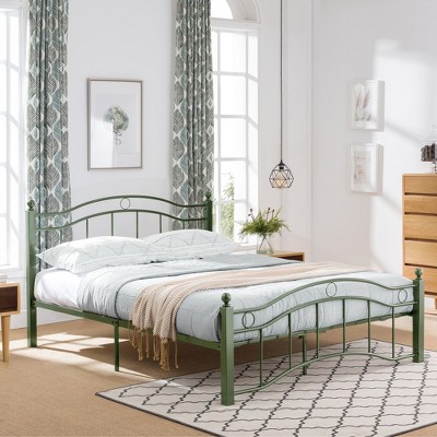 JUJABU Queen Size Metal Bed with Wavy Headboard & Footboard