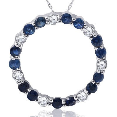 Pompeii3 14K White Gold 2ct Diamond & Sapphire Circle Pendant