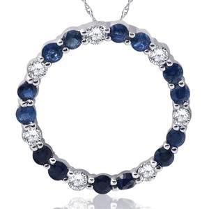 Pompeii3 14K White Gold 2ct Diamond & Sapphire Circle Pendant - 1 of 4