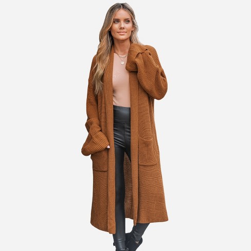 Women's Open-front Duster Longline Cardigan - Cupshe-xl-brown : Target