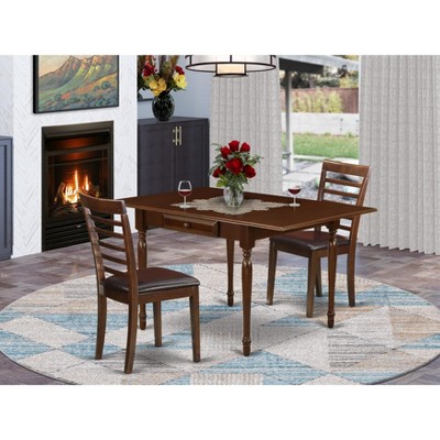 East West Furniture PSNA3-SBR-C 3 PcRectangular Kitchen Table having 12in Leaf and 2Fabric Dinette Chairs in Saddle Brown .