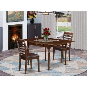 East West Furniture PSNA3-SBR-C 3 PcRectangular Kitchen Table having 12in Leaf and 2Fabric Dinette Chairs in Saddle Brown . - 1 of 4