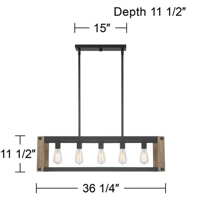 Black and Ash Wood Farmhouse Linear Pendant Chandelier