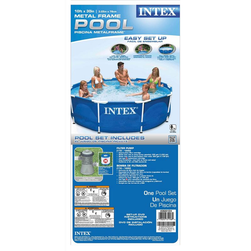 Intex Metal Frame 10' x 30" Above Ground Outdoor Swimming Pool with 330 GPH Filter Pump and Maintenance Kit with Vacuum Skimmer and Adjustable Pole, 5 of 7